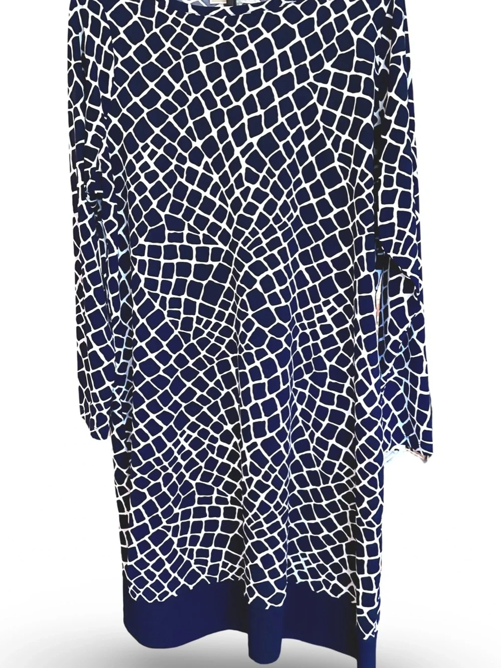 Michael Kors Navy and White Mosaic-Print Midi Dress